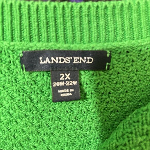 Lands' End Sweater Womens 2X 20W 22W Green Waffle Knit Pullover Sweatshirt - Picture 6 of 8